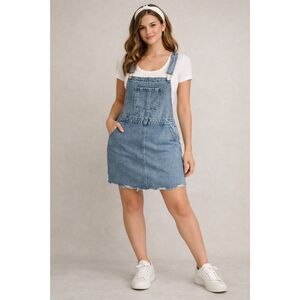 Hayden Bib Overalls Denim Jean Dress Short Distressed Size Large
